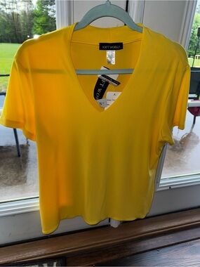 Soft Works Women's Yellow V-Neck Short Sleeve Tee